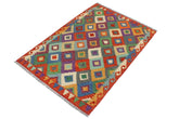 Flat Weave Kilim Antique Navaho Vintage handmade Geometric Kilim Rust Beige Hand-Woven Rectangle 100% Wool Area Rug 3x5